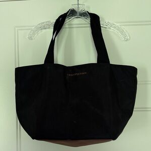 Bloomingdale's Black Canvas Tote with Brown Base